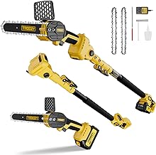 Cordless Pole Saw & Mini Chainsaw 2-IN-1, 21V 3Ah Battery Powered 6 Inch Brushless Electric Rotatable Pole Saw, 15-Foot Max Reach & Multi-Angle for Tree Branches Pruning, Wood Cutting