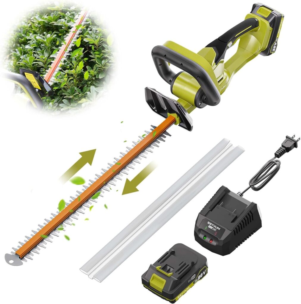 SEYVUM Cordless Hedge Trimmer 22IN,2800 RPM Electric Bush Trimmer 20V, Lightweight Hedge Trimmer, Dual-Action Laser Blade, 5/8" Cutting Capacity, Battery and Fast Charger Included